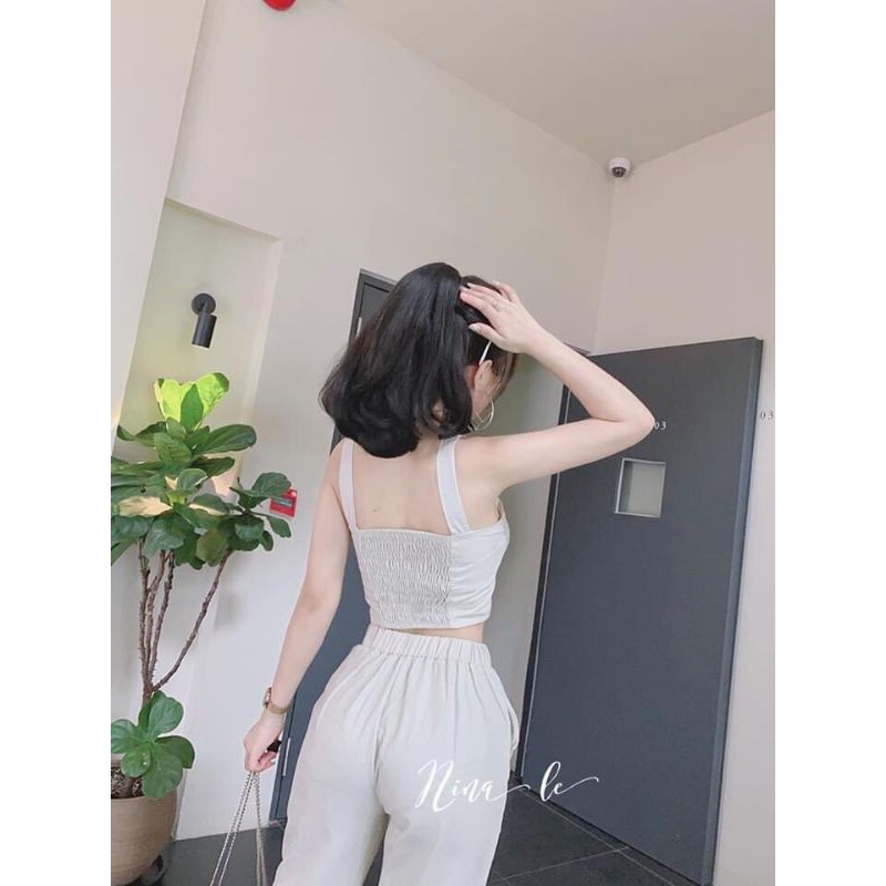 Set áo hai dây đính nút và quần dài