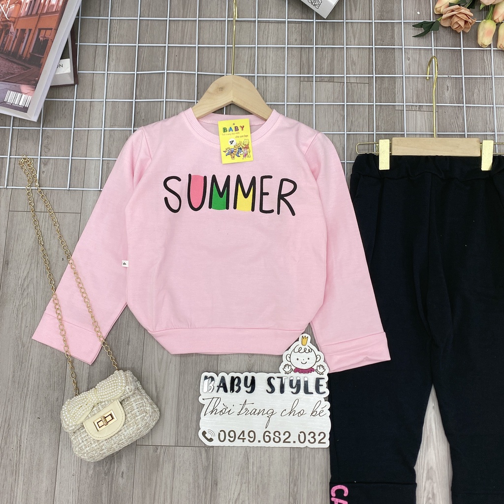 Set bộ quần áo nỉ thu đông &quot;SUMNER&quot; 13-45kg cho bé gái 4-14 tuổi. Vải da cá dày dặn. G34