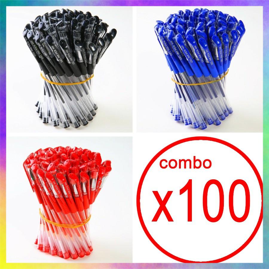 [HỎA TỐC HCM] COMBO 100 BÚT BI NƯỚC VĂN PHÒNG 0.5MM MỰC ĐỀU, NÉT CHỮ ĐẸP ĐỦ MÀU XANH, ĐEN, ĐỎ - (ĐỰNG TÚI ZIP)