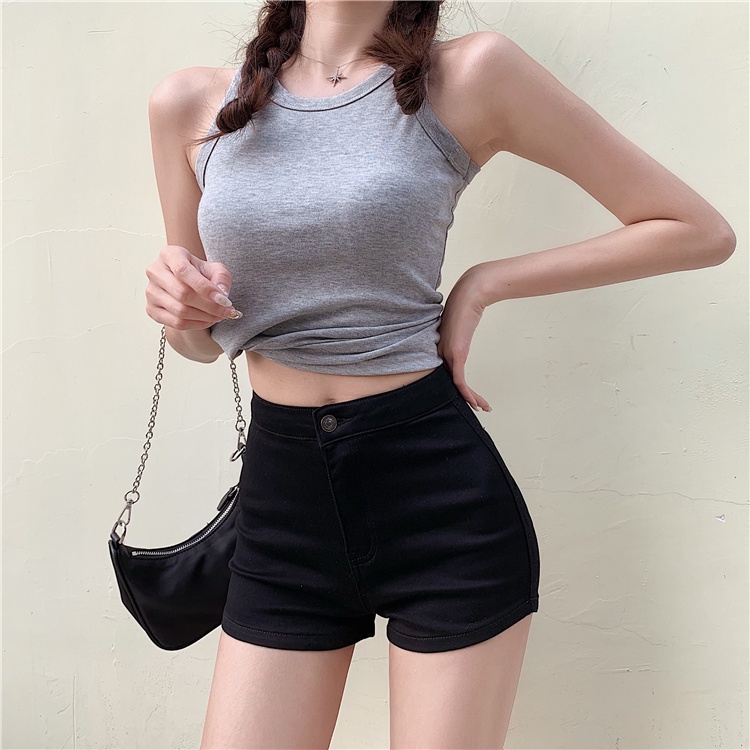 Quần short denim QKOOLE ôm dáng quyến rũ phong cách cổ điển Hàn Quốc cho nữ