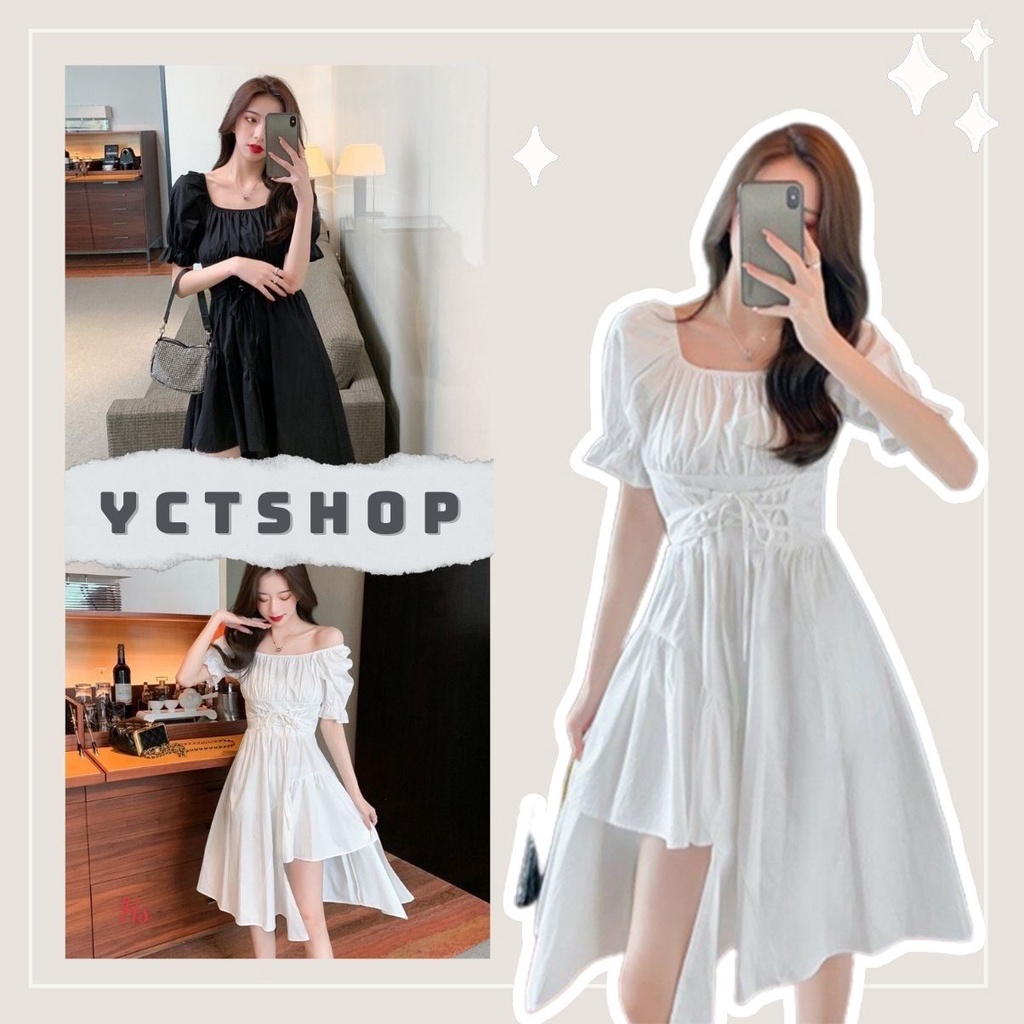 Váy đan dây lệch tầng xẻ tà chất thô