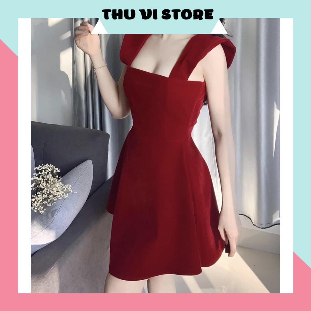 Váy Xòe Nữ, Đầm 2s Cánh Tiên Đỏ, Cổ Vuông Chất Nhung Nữ Tính, Quyến Rũ Siêu Tôn Dáng. | BigBuy360 - bigbuy360.vn