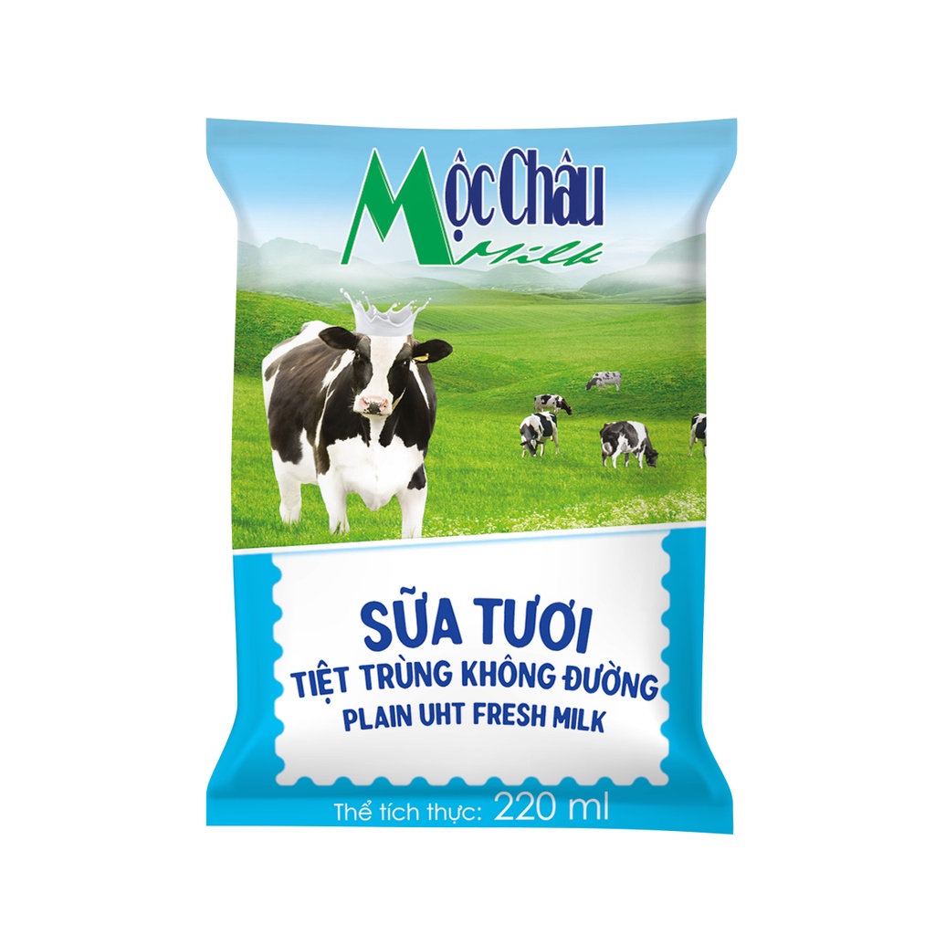 Sữa tươi Mộc Châu bịch không đường 220 ml (chỉ ship hỏa tốc)