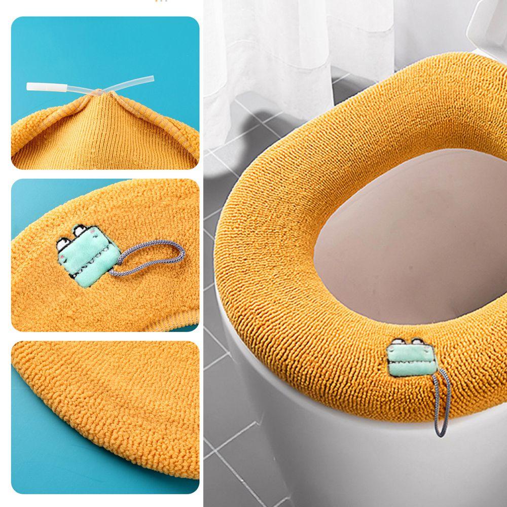 Vỏ Bọc Bệ Ngồi Toilet Dệt Kim Giữ Ấm Có Tay Cầm Họa Tiết Hoạt Hình