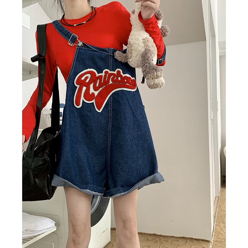 Quần Yếm Jean Ngắn Dáng Suông Rộng Phong Cách Vintage Thời Trang Hàn Quốc Cho Nữ