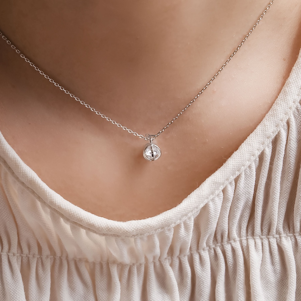 Dây Chuyền Nữ Bạc 925 Shimmer Silver Mặt Lồng Viên Đá Tròn Đẹp Sang Trọng - Outlet 101