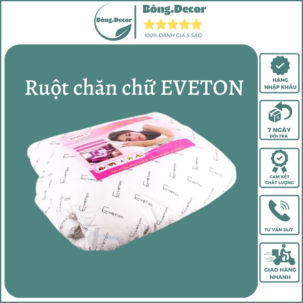 Ruột chăn bông gòn chữ Evrton nặng 1,5kg, Ruột chăn bông trắng 1M9x2M1 siêu đẹp bông trắng 100%