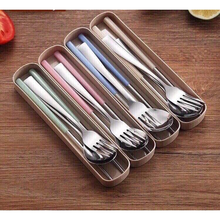 Bộ Đũa Thìa Dĩa Lúa Mạch Cán Inox