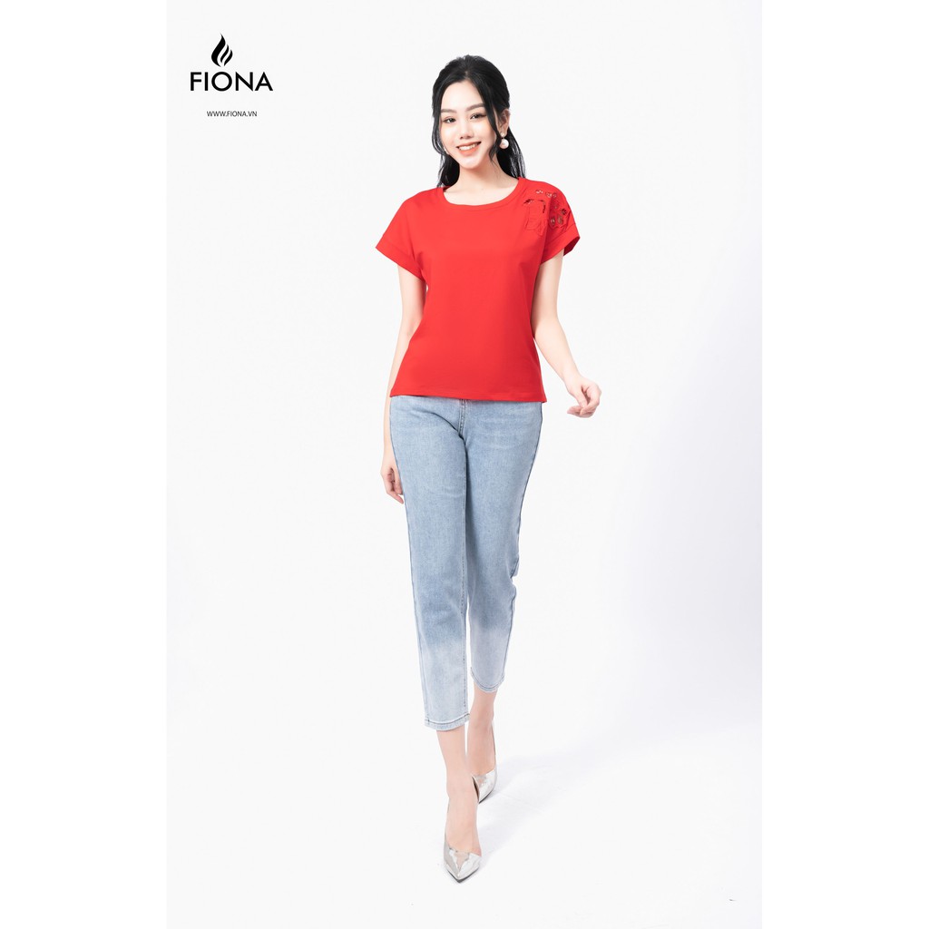 Áo thun nữ, thêu họa tiết 3D nổi 1 bên vai - F521172 [FIONA]