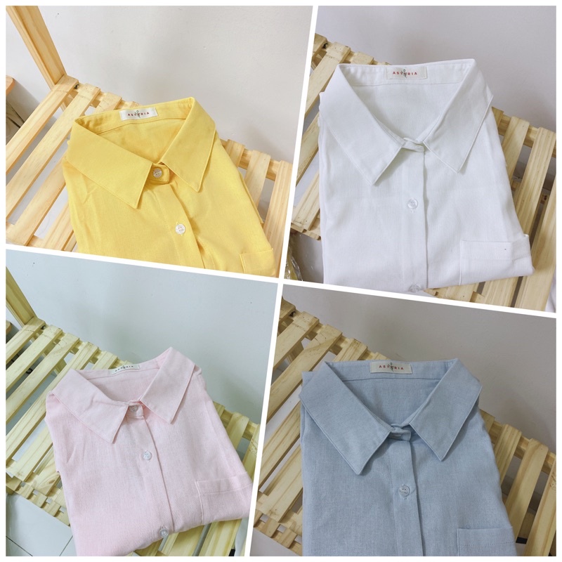 Áo sơ mi nữ linen basic dáng rộng dài tay _Áo sơ mi nữ basic linen