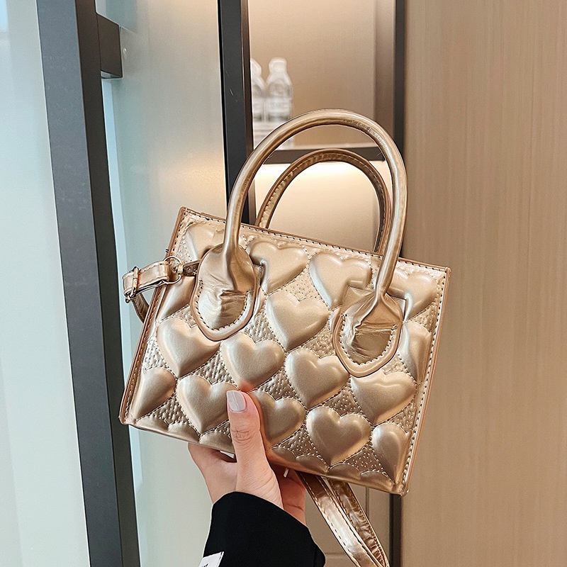 Túi Xách Đeo Vai Kiểu Vuông Nhỏ Thêu Hình Trái Tim Lấp Lánh Thời Trang Mới 2022