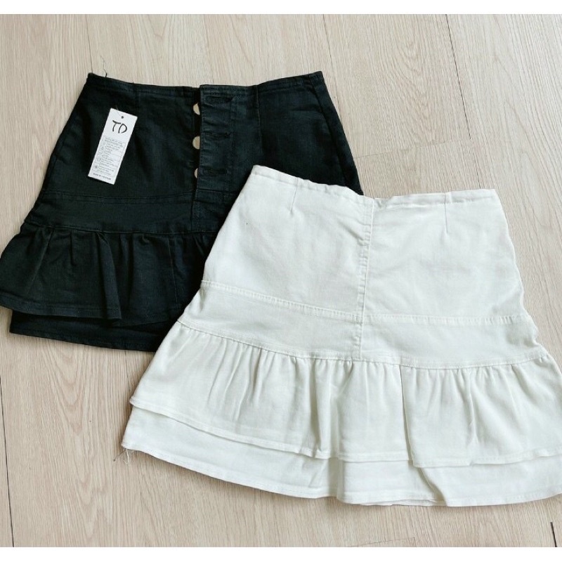 alohashop_Chân váy ngắn lưng cao chất vải kaki 2 tầng có quần trong, form xèo lắm ạ U