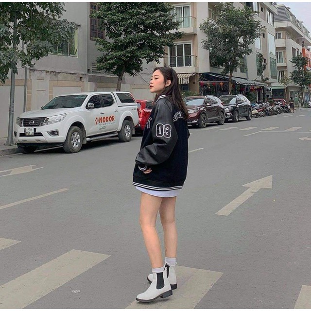 Áo khoác bomber nỉ da cá phối tay da nam nữ NY F20 dưới 65kg | BigBuy360 - bigbuy360.vn