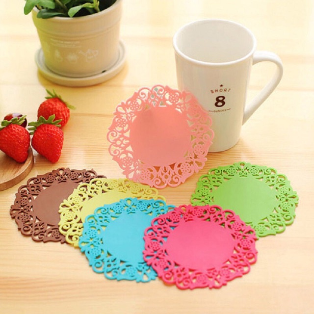 Set 10 Tấm Lót Ly Bằng Silicone Họa Tiết Sang Trọng