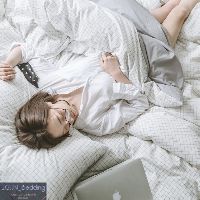 Bộ CARO TRẮNG Đũi set 4 món chăn ga gối họa tiết Hàn Quốc