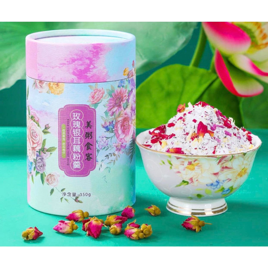 [DATE MỚI] Bột củ sen nấm tuyết hoa hồng khoai tím MEIZHOUSHKIE lon nhung 350g (Mã: M10)