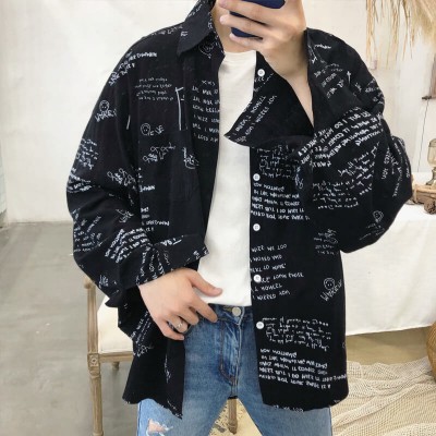 Áo sơ mi/Áo khoác nam, dài tay, họa tiết chữ cái, phong cách Hàn Quốc, kiểu dáng rộng rãi, phù hợp cho mùa thu, cập nhật