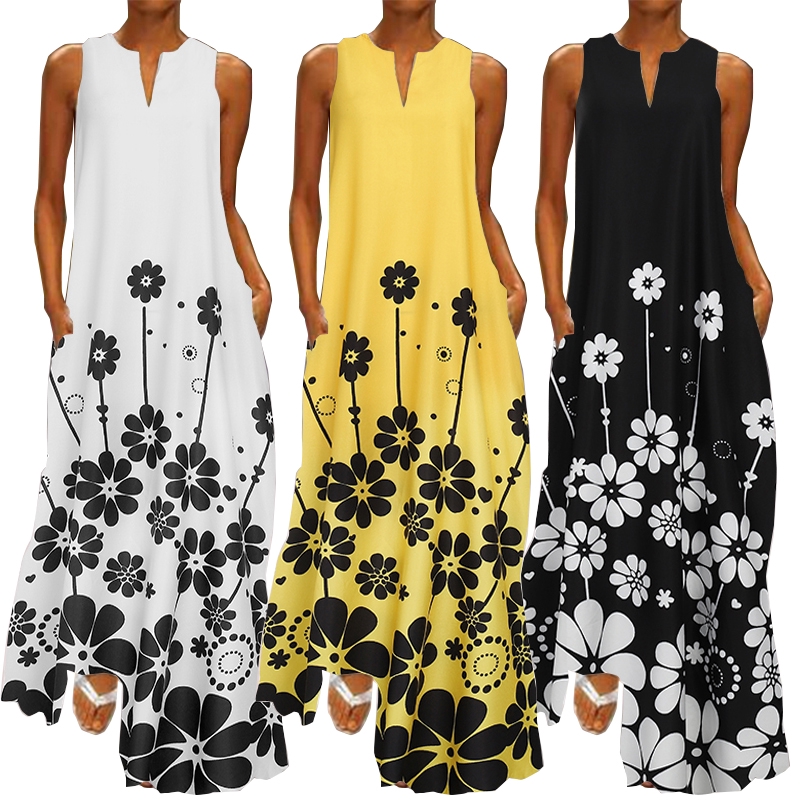 Đầm Maxi Không Tay In Họa Tiết Cách Điệu Thanh Lịch Dành Cho Nữ ZANZEA | BigBuy360 - bigbuy360.vn