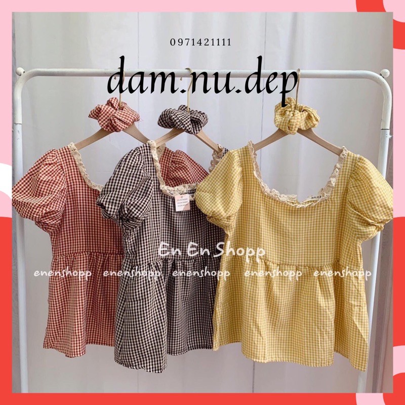 Set Nữ Áo Caro kèm Dây buộc tóc siêu xinh