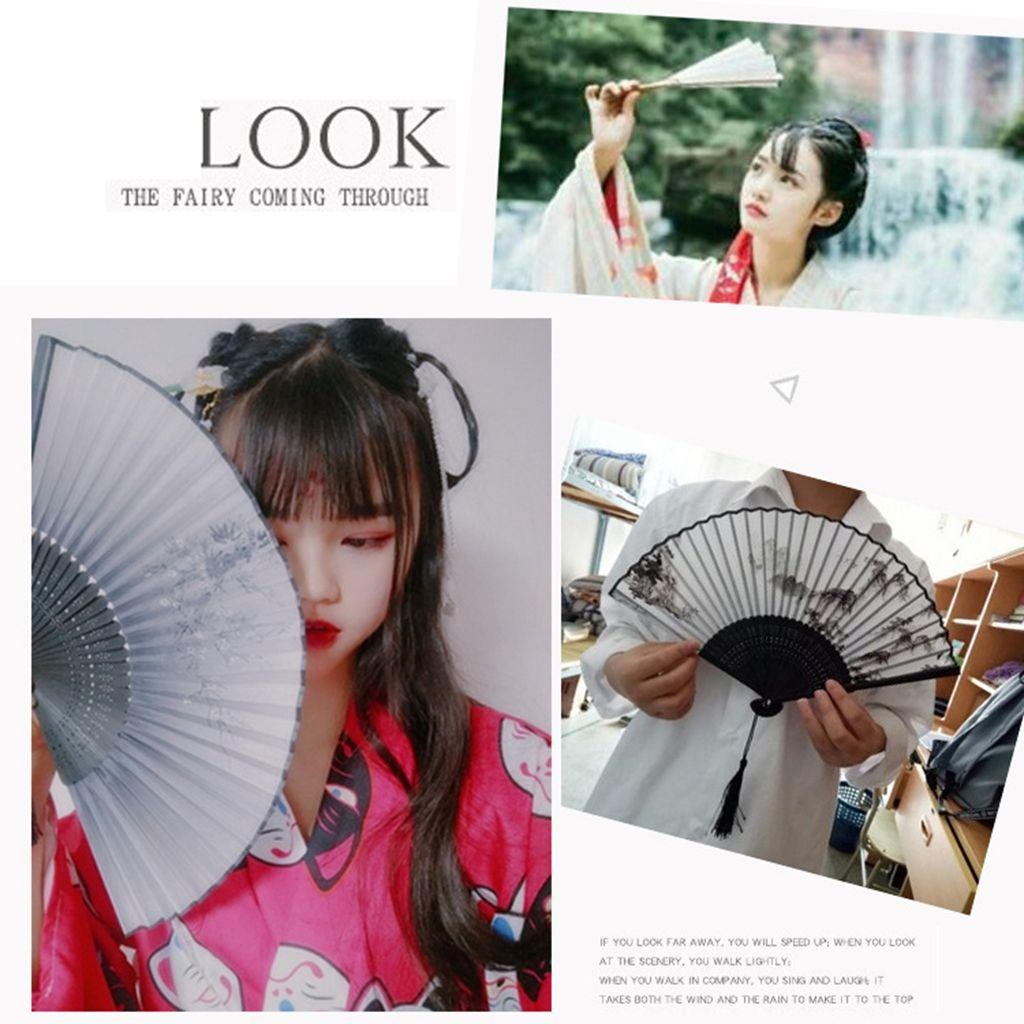 [COD] Quạt Xếp Cầm Tay Khung Gỗ Tre Họa Tiết Hoa Bướm Màu Sắc Tươi Sáng Phối Tua Rua Thủ Công