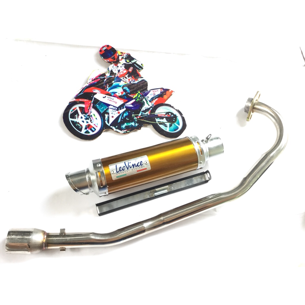 Pô leovince vàng cổ INOX gắn nhiều loại xe - có tiêu - Pass treo lò xo đầy đủ
