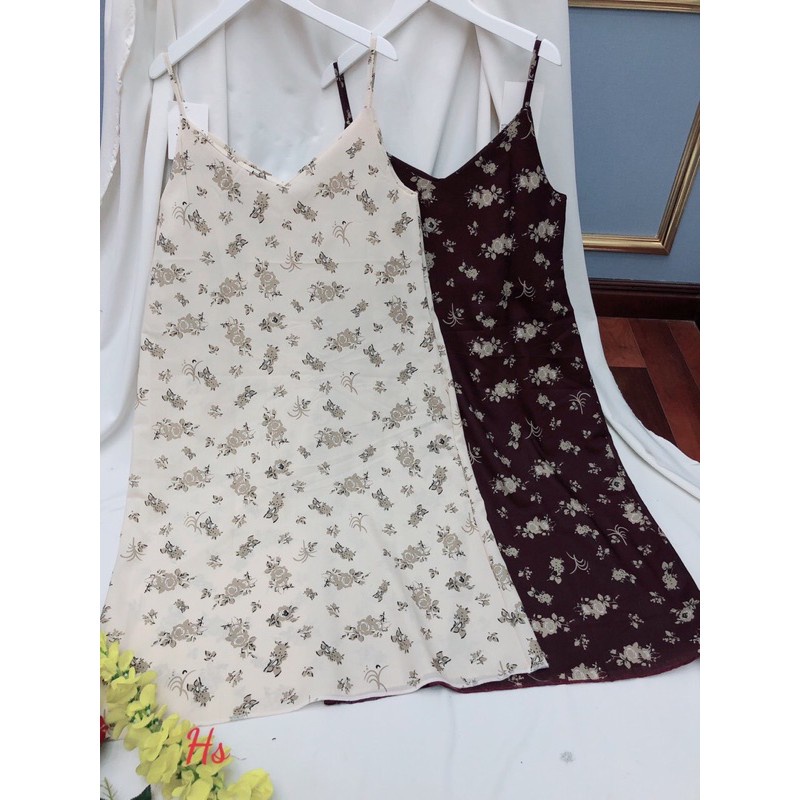 SUV012 Váy 2 dây hoa nhí dáng dài qua gối cổ V vintage Ulzzang Đầm nữ maxi voan retro bánh bèo kiểu dáng Hàn Quốc cute