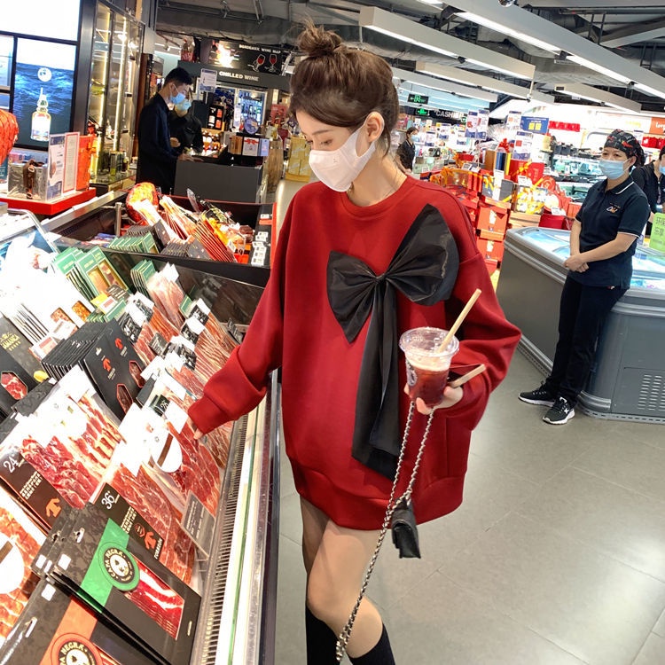 COZOK Áo sweater tay dài đính nơ thời trang Hàn Quốc