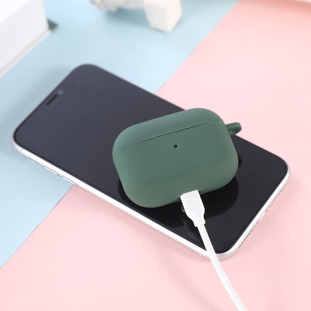Vỏ bảo vệ hộp sạc tai nghe thích hợp cho Apple Airpods bằng silicon màu trơn