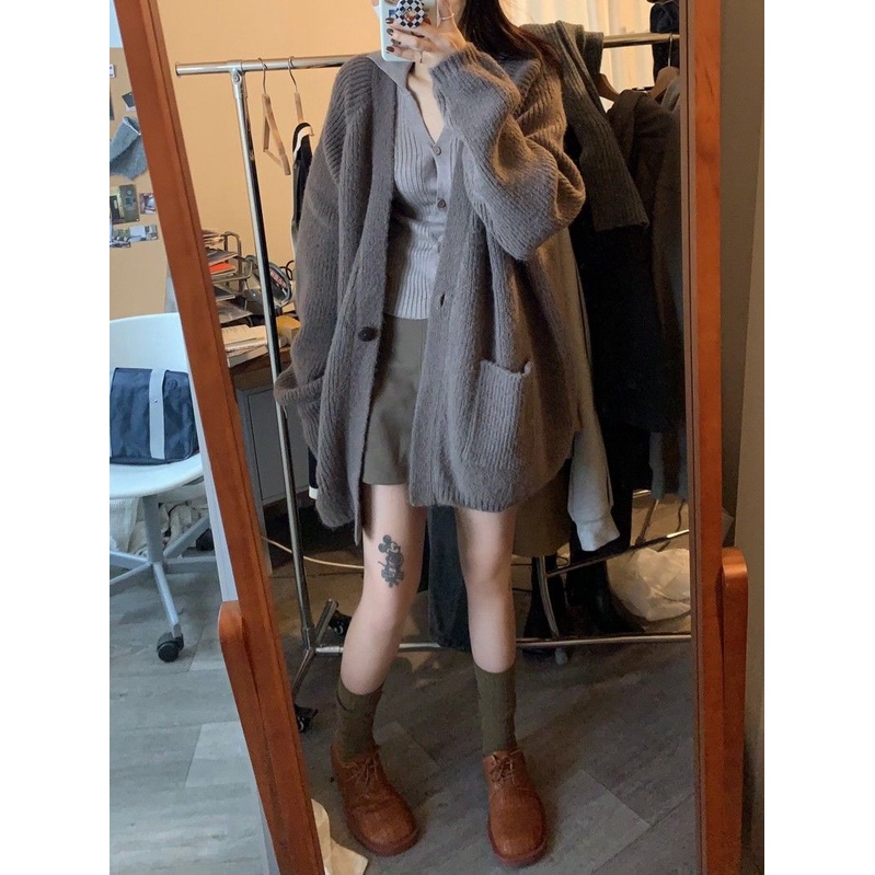 Áo Khoác Cardigan Dệt Kim Dày Dặn Phong Cách Hàn Quốc Thời Trang Thu Đông Cho Nữ