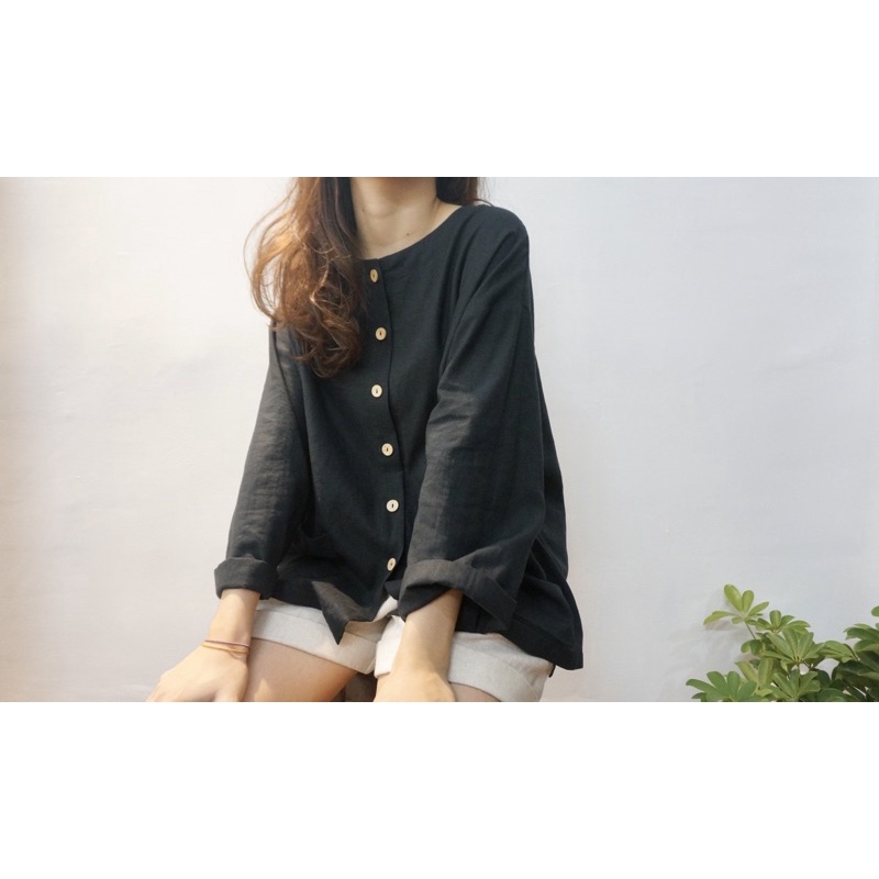 Áo suông tay dài linen