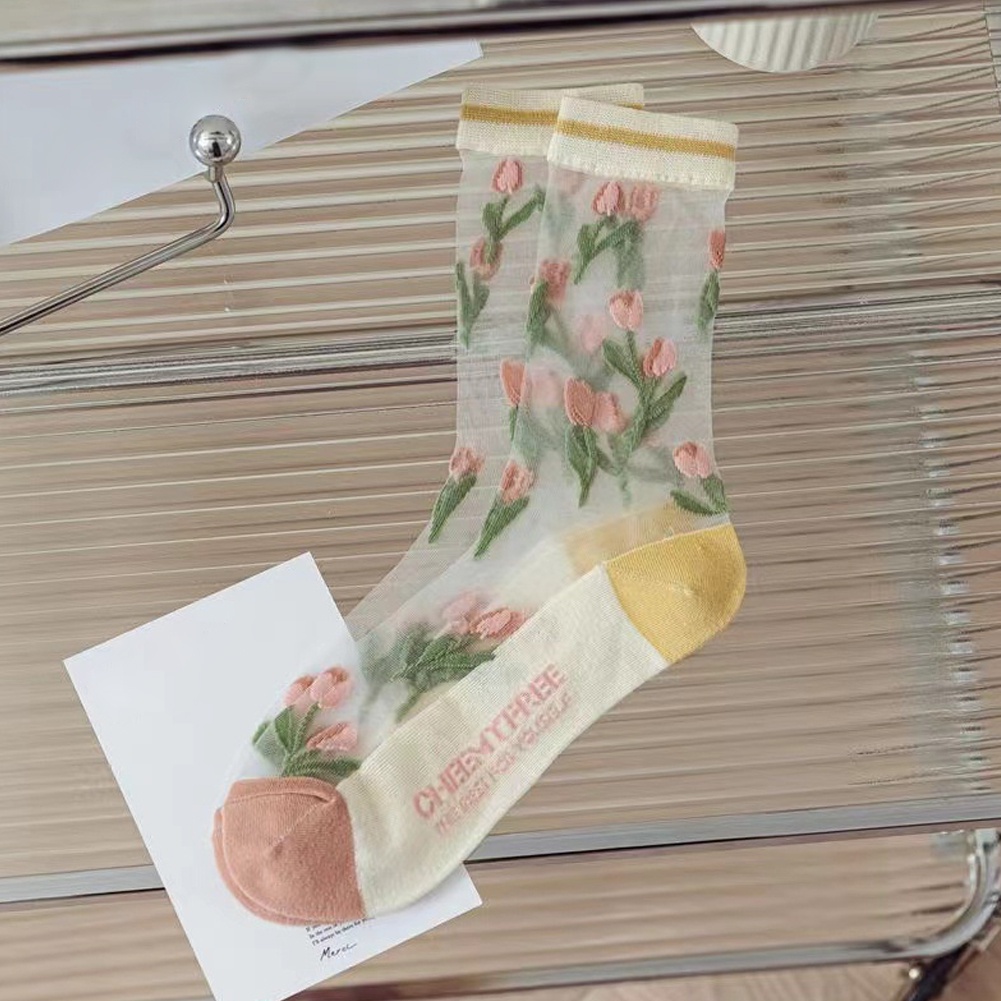 Vớ Thể Thao Thoáng Khí Thoải Mái In Hình Hoa tulip Cho Nữ
