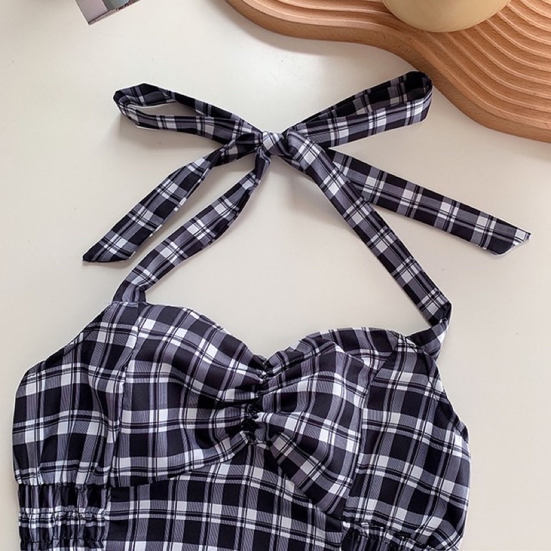 Ashley Set - Set áo crop top caro & chân váy jeans