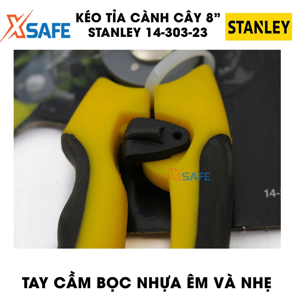 Kéo tỉa cành cây 8 inch STANLEY 14-303-23 200mm Kéo cắt tỉa kiểu dáng gọn gàng, cán cầm đệm lò xo trợ lực êm ái