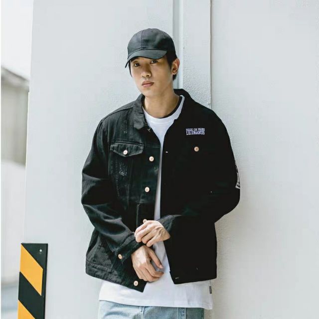 (VIP) Áo khoác jean nam màu đen form rộng cao cấp giá rẻ có 6 túi thật Human-Trơn