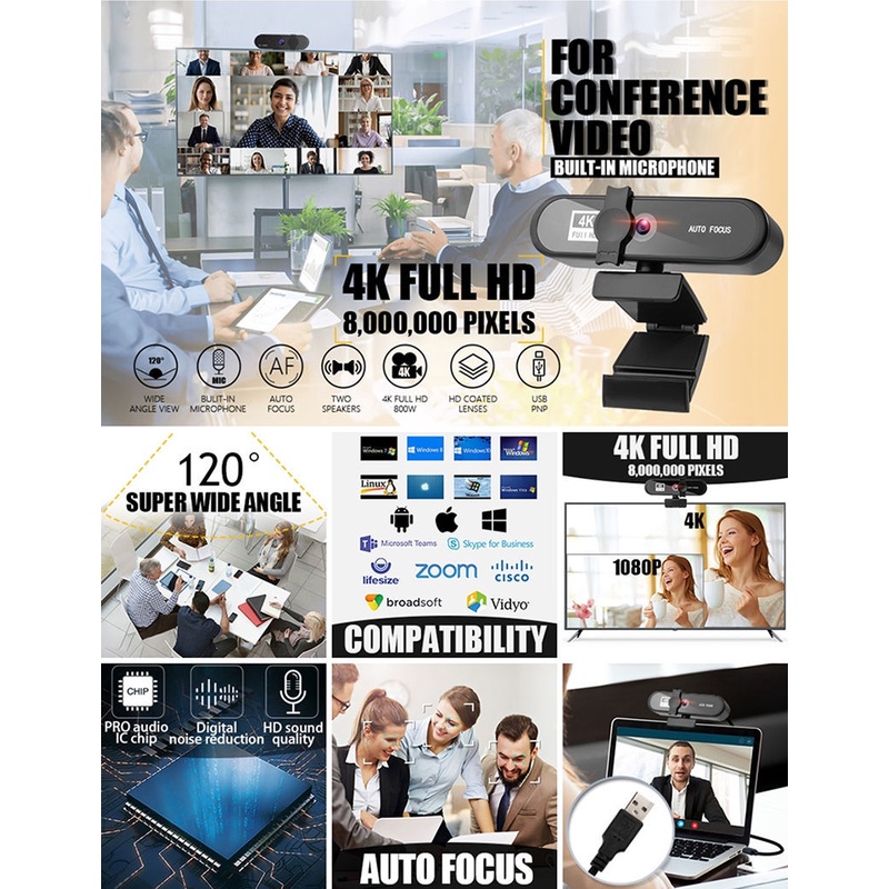 4kVẻ Đẹp Tự Động Lấy Nét Máy Tính Để Bàn Camera HD IPUSBLive Stream Laptop Net Bài Học Có Mic Microphone | BigBuy360 - bigbuy360.vn