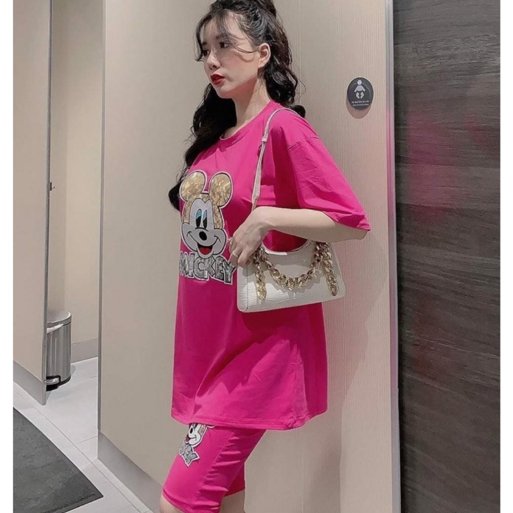 Đồ bộ nữ Đồ bộ nữ Mickey MIC002 quần ngố lửng chất cotton 100% co dãn đanh mịn DBN228 | BigBuy360 - bigbuy360.vn
