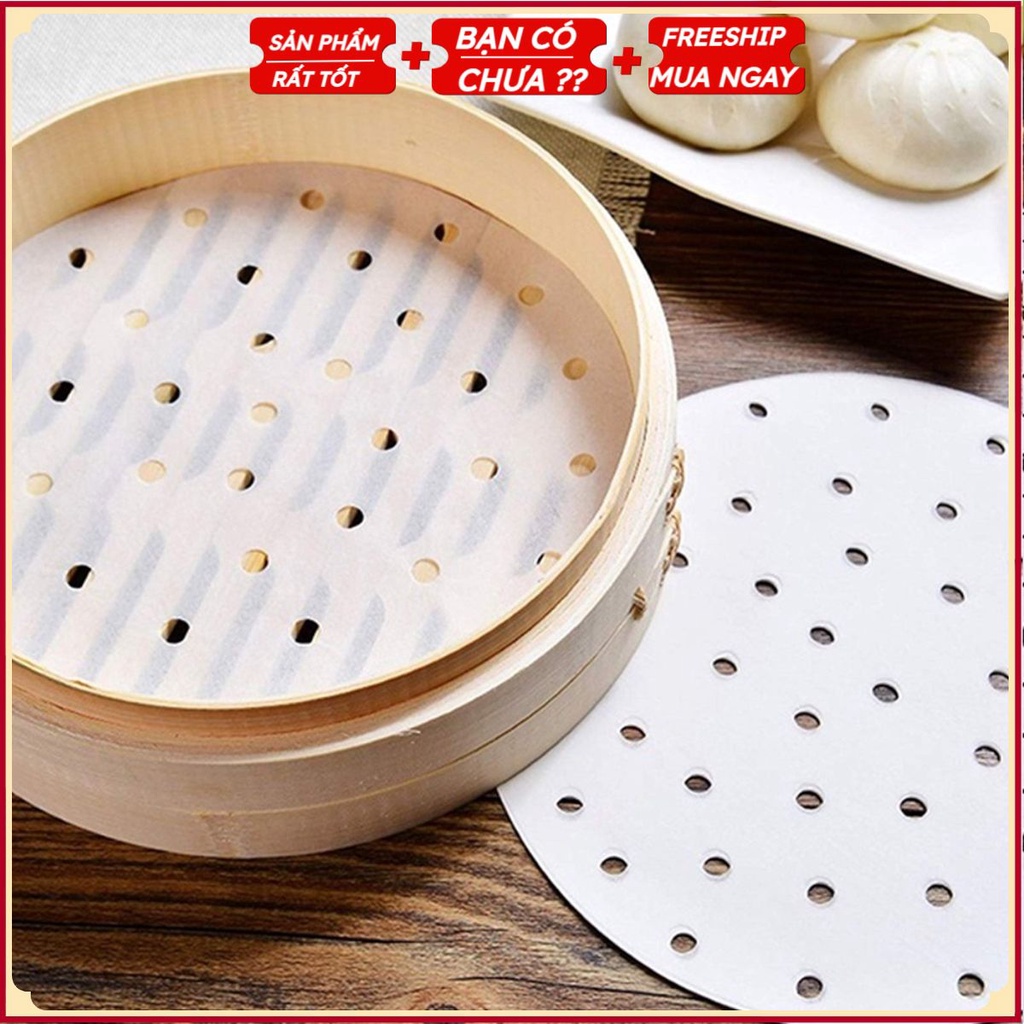 Set 100 Tờ Giấy Nến Đục Lỗ Size 21cm- Giấy Nến Tròn Lót Xửng Hấp, Nồi Chiên Không Dầu, Hấp Bánh Bao
