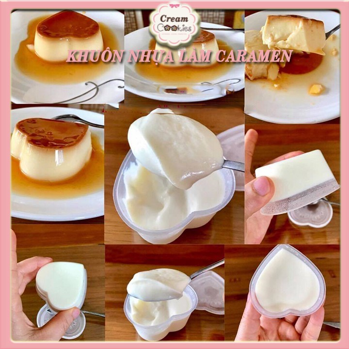 ✿✿✿50 Khuôn Nhựa Làm Bánh Flan,Caramen Hình Tim/Hình Tròn (kèm nắp)✿✿✿