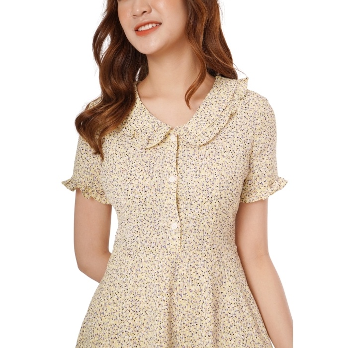 Váy Nữ Hoa Dáng Xòe Phối Cổ Bèo SILBER