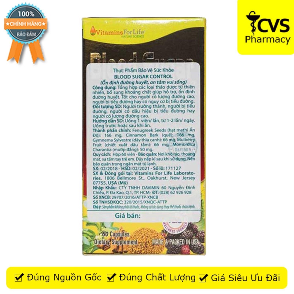 Blood Sugar Control - Giải Pháp Cho Người Bị Tiểu Đường, Cân Bằng Đường Huyết (Hộp 60 Viên) - CVS Pharmacy