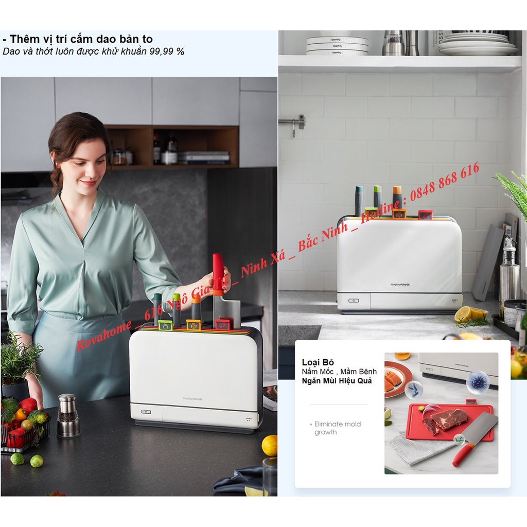 Morphy Richards MR1001  Bộ Dao Thớt  Khử Khuẩn UV + Sấy Khô 70ºC / Hàng Có Sẵn