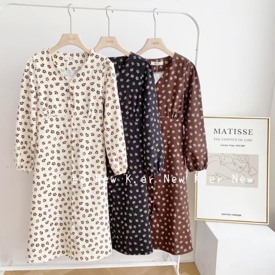 Váy nhung tăm họa tiết hoa phượng vỹ nâu | BigBuy360 - bigbuy360.vn