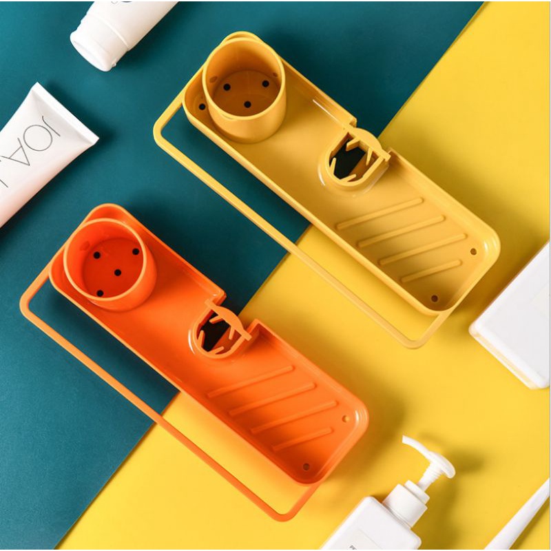 Kệ nhựa gắn vòi nước đựng vật dụng có treo khăn 24.5x10.2cm,,,