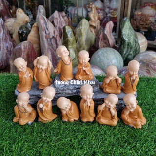Trọn bộ 12 chú tiểu áo nâu size nhí 7- 8cm