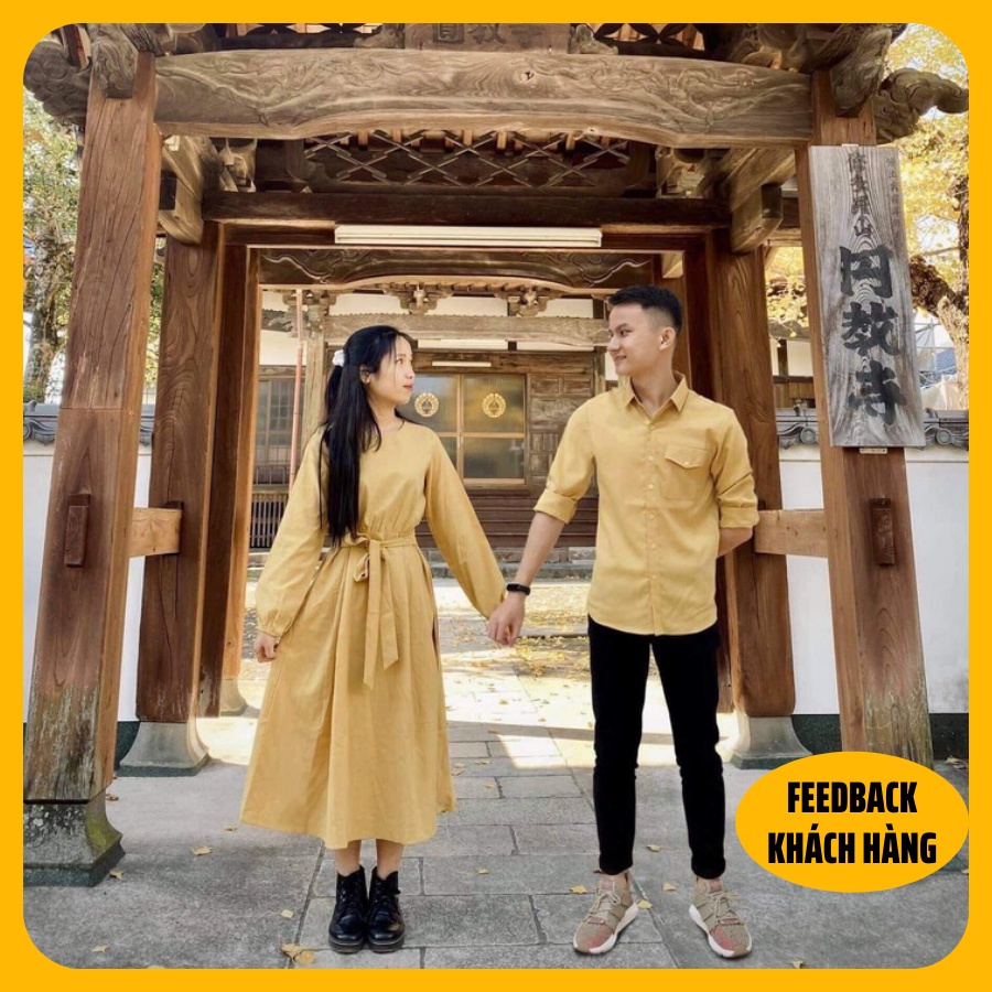 Đồ đôi nam nữ đẹp Set váy sơ mi đôi phong cách Hàn Quốc