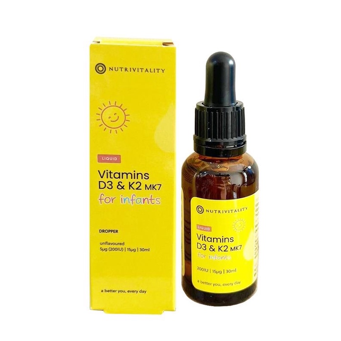 Vitamin D3 K2 MK7 của Anh quốc dạng giọt, tăng chiều cao cho trẻ sơ sinh và cho bé - 30ml (Date2024)