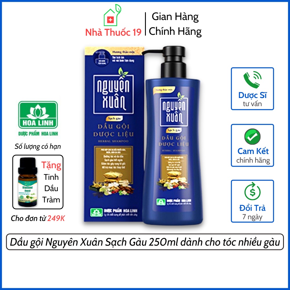 Dầu gội dược liệu Nguyên Xuân Sạch Gàu Xanh Lam 250ml Giúp tóc sạch gàu, hết ngứa mà vẫn mềm mại, suôn mượt, bồng bềnh