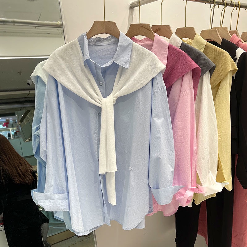 Hàng Có Sẵn Bộ Áo Sơ Mi Hai Mảnh Màu Hồng Kèm Khăn Choàng Thời Trang Châu Âu 2022 Mới Dành Cho Bạn Nữ
