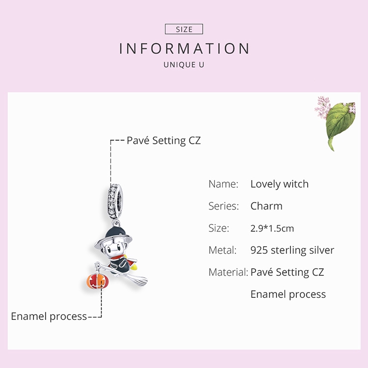 Mặt dây chuyền Bamoer BSC240 bằng bạc 925 hình phù thủy xinh xắn cho nữ