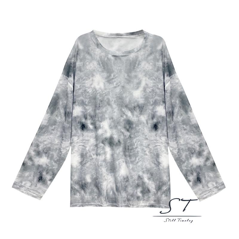 Áo Thun Tay Dài Cổ Tròn Họa Tiết Màu Loang CY03-s Thời Trang Đường Phố Cho Nữ